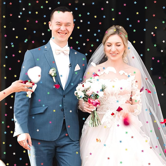 MARFOREVER Rainbow Star Confetti, Glitter Star Confetti Birthday Scatter Table Centerpiece Metallic Sequin Sprinkles Stars for Baby Shower Wedding Christmas Valentine Party Decorations