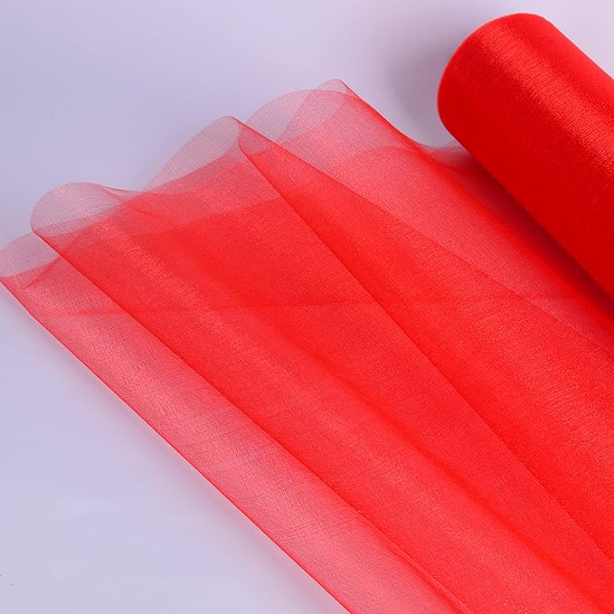 Crystal Organza Fabric Tulle - 16" by 50 Yards Sheer Fabric for Wedding Party Decoration Bridal Shower Tutu Roll Netting Spool Ribbon Wrapping (Red)
