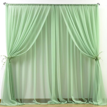20ft X 10ft Olive Green Tulle Backdrop Curtain for Parites, Sheer Backdrop Curtains Fabric Drapes for Wedding Ceremony Arch Party Stage Decorations
