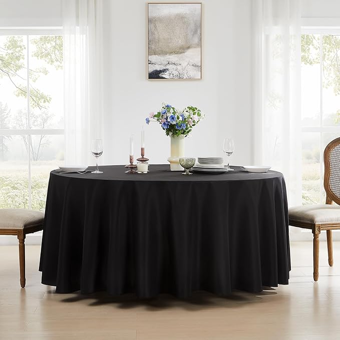 Round Tablecloth 120 Inch 10 Pack Black Tablecloths Washable Decorative Linen Polyester Table Clothes Cover for Dining Table Banquets Buffet Parties and Wedding