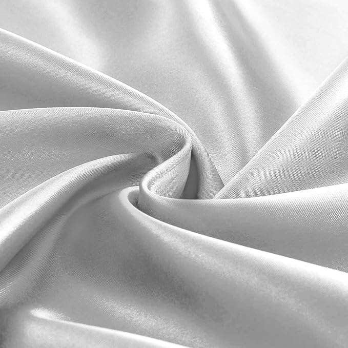 KKJIAF 1 Pack Round Table Cloths 90 Inch, Silver Overlay Round Satin Table Cover, Silky Satin Dining Tablecloths for Wedding Buffet Parties Banquet Decoration