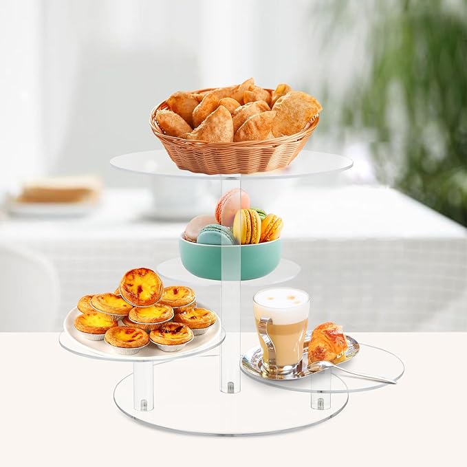 4 Tier Clear Cake and Cupcake Stand Combo for Birthday Party Decor, Acrylic Cupcake Tower Stand for 50 Cupcakes, Cupcake Holder Dessert Pastry Display for Wedding Baby Shower Tea Party