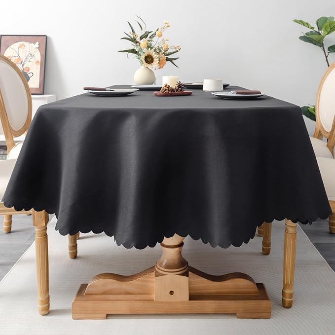 Oval Black Tablecloth 60 x 84 Inch Polyester Fabric Washable Table Cloth Decorative Solid Color Wrinkle Resistant Table Cover for Dining Party Wedding Camping