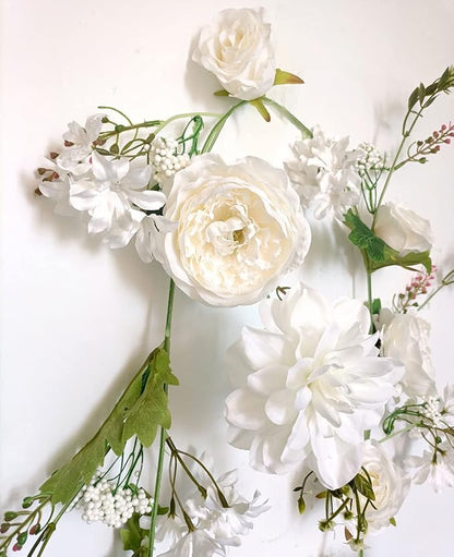 Peony Garland, Rose Flower Vine, Arch Flowers, 6' Length, Floral Garland for Decor Home Table Runner Mantle Decoration (Ivory Peony Garland)