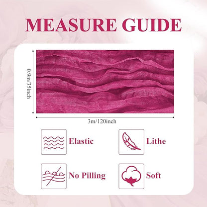 Asee'm 12pcs Cheesecloth Table Runner 120 Inches Long Fuchsia Boho Gauze Cheese Cloth Runner 10FT Rustic Sheer Table Runners for Christmas Wedding Party Baby Shower Spring Easter Decoration