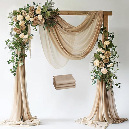 Wokceer Wedding Arch Draping Fabric Nude 3 Panels 28.7" x 20FT Sheer Drapes Backdrop Arch Draping Fabric for Wedding Ceremony Birthday Party Bridal Shower Decoration