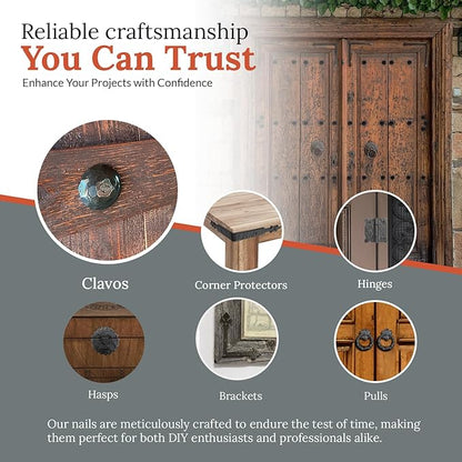10 Pack 2" Round Head Iron Clavos Decorative Nails – Black – Handmade Rustic Round Fasteners for Farmhouse Shutters, Faux Wood Beams, Barn Doors, Shutters, Gates – Ornamental Wood Accent