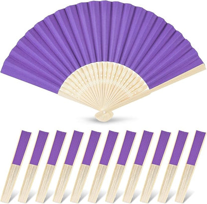JOHOUSE 12 Packs Foldable Hand Fans, 8.3 Inch Purple Paper Fans Handheld for Purple Birthday Decorations, Wedding, Outdoor Party Favors, Baby Shower DIY Photography Props