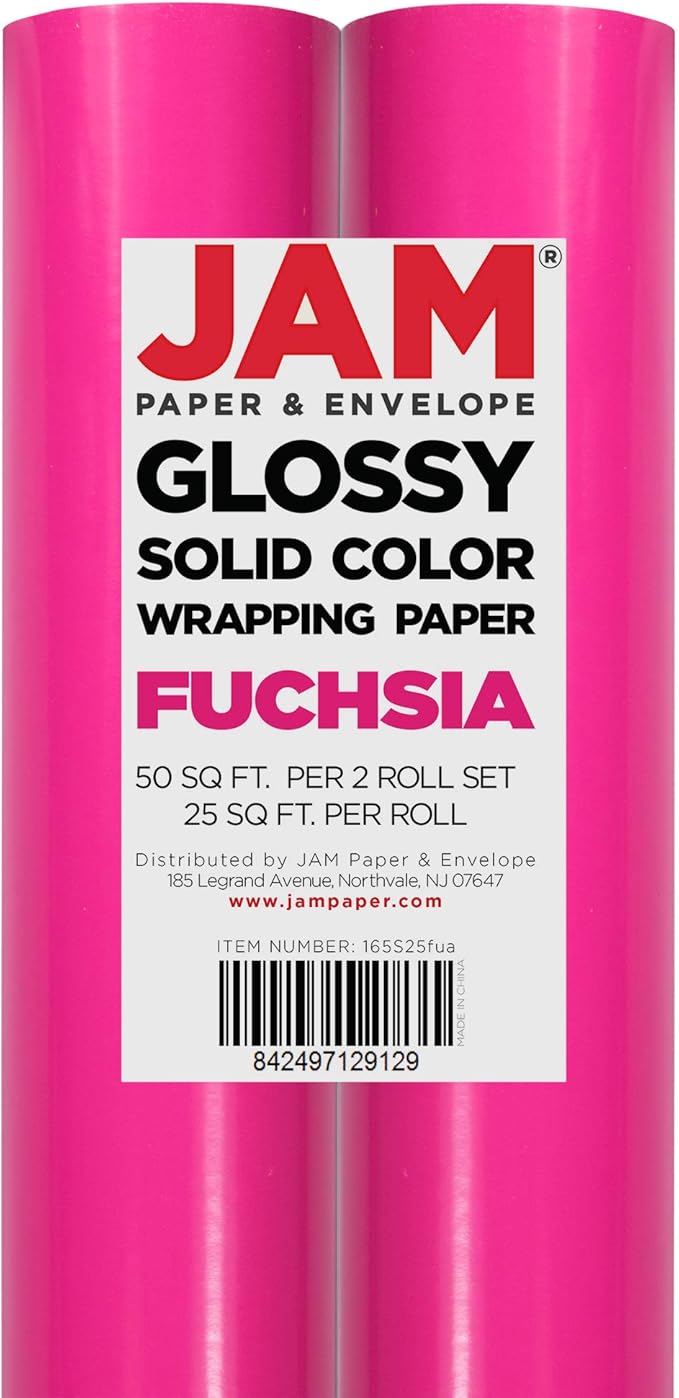JAM Paper Gift Wrap - Glossy Wrapping Paper - 50 Sq Ft Total (30 in x 10 Ft Each) - Fuchsia - 2 Rolls/Pack