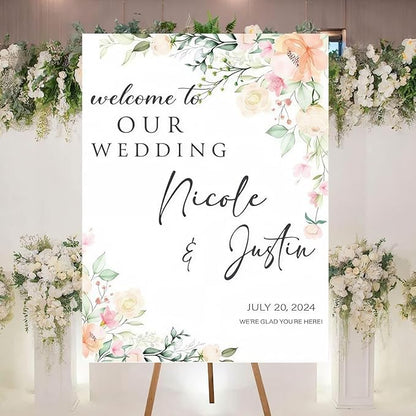 Personalized Welcome To Our Wedding Sign, Wedding Decorations, Flowers Wedding Sign #6, Vesion 6