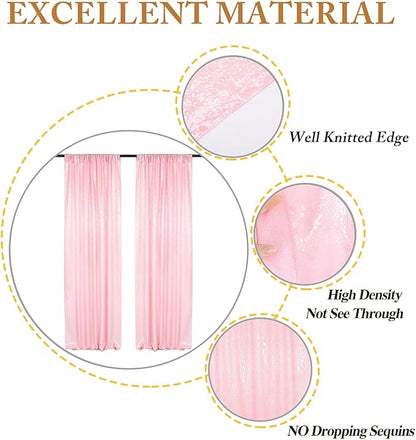ShinyBeauty Sequin Curtains 2 Panels Pink 2FTx8FT Sparkly Photo Backdrop Baby Pink Sequin Backdrop Curtain Pack of 2-1011E