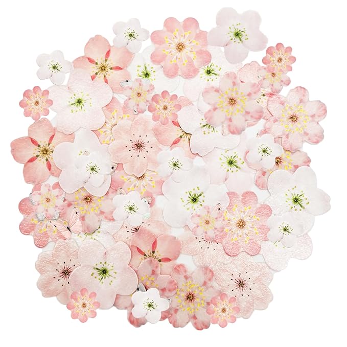 Wafer Leaves Sunflower Snowflakes Unicorn Wings Cupcake & Cake Toppers Decoration (48pcs cherry blossom)