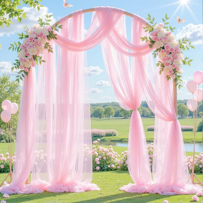 Wedding Arch Draping Fabric Backdrop 1 Panel 30" x 19Ft Pink Drapes Curtains for Wedding Reception Sheer Tulle Backdrop Curtain for Ceremony Birthday Party Baby Shower Arbor Ceiling Decorations