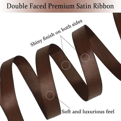 Coffee Satin Ribbon Double Faced Satin 1/2 inch x 55 Yards Polyester Ribbon for Gift Wrapping Crafts Wedding Decoration Bows Ornaments Party Bouquet Floral Arrangement