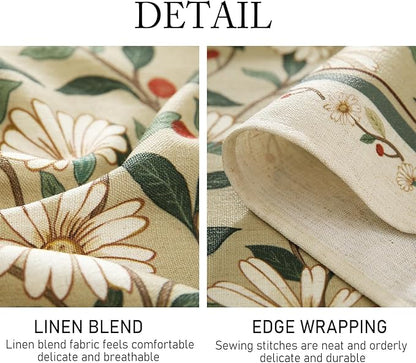 ISAENNE Designer Green Linen Small Round Tablecloth,Floral French Country Indoor Table Cloth,Stain Resistant Home Decor Tablecloths for Dining Kitchen Thanksgiving Party,Diameter 55"-Brune