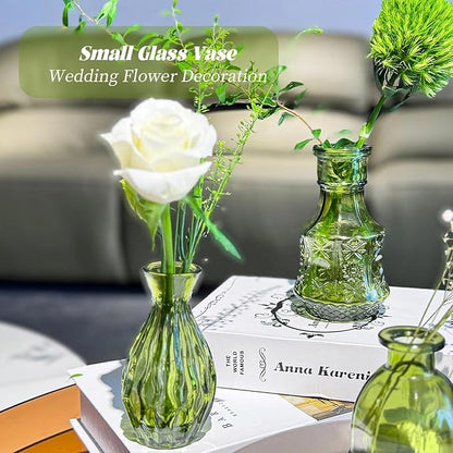 Mini Bud Vases As Wedding Centerpieces for Tables,Clear Bud Vases for Flowers,Small Flower Vases Suitable for Birthday Party,Anniversary,Wedding Reception,Baby Shower (Green, 12PCS)