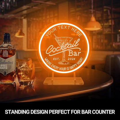 Personalized Cocktail Bar Neon Sign for Home Bar, Custom LED Neon Signs for Man Cave Pub Tavern Bistro Lounge Martini Wall Decor, Customized LED Light Up Signs for Men Dad Husband Gifts