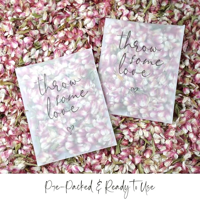 Rainbow Pana 50 Pack Prefilled Confetti Packets | Biodegradable Confetti, Dried Flower Petals | Real Flower Petals to Throw at Wedding, Glassine Bags Rose Wedding Send Off Ideas
