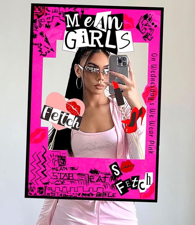 LaVenty Mean Girls Party Photo Booth Props Frame Mean Girls Party Decoration Y2k Birthday Party Decorations Hot Pink Girl Birthday Party Supplies