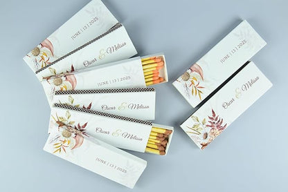 10 Boxes - Customized Matchboxes Colorful Tips (Wedding Design #5, 4" Matchboxes) (4" Matchsticks, Wedding Design #4)