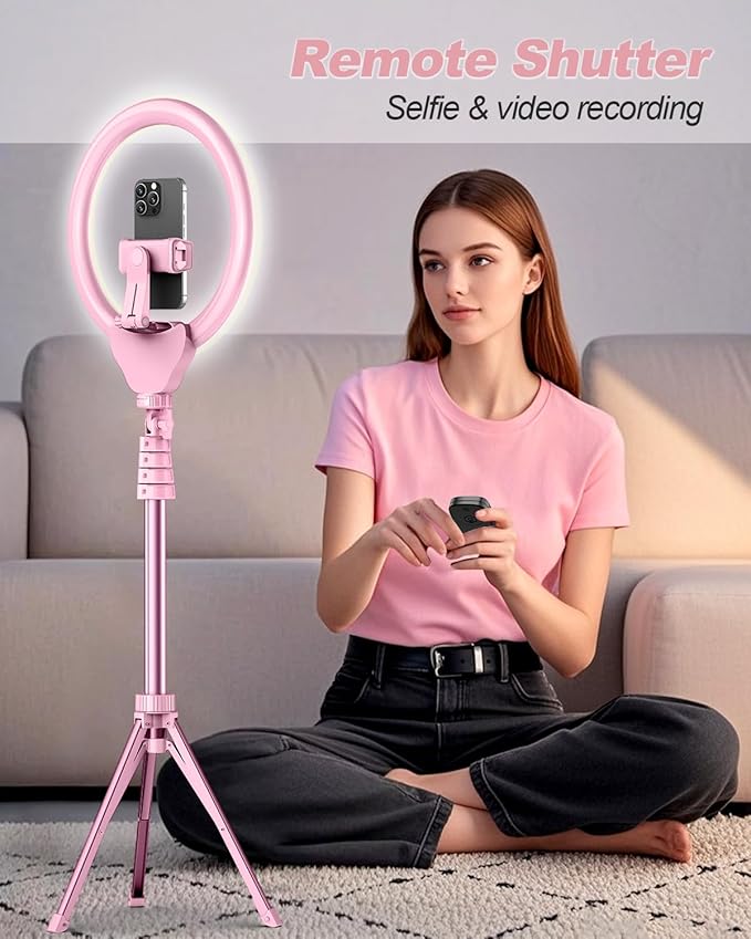 UBeesize 12'' Selfie Ring Light with 62’’ Tripod Stand for Video Recording, Live Streaming(YouTube, Instagram, TIK Tok), Compatible with Phones, Cameras and Webcams Pink