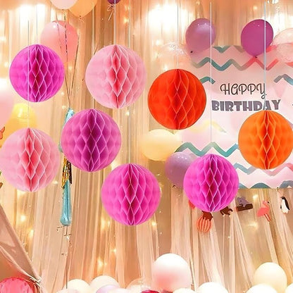 Paper Honeycomb Balls Decorations - 12 Pack Hanging Tissue Pom Poms for Weddings, Birthdays, Home Party Decor (Rose red Light Pink Orange)