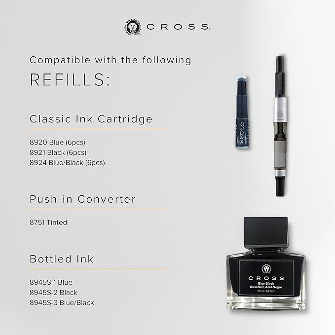 Cross Bailey Refillable Fountain Presented in a Premium Gift Box - Medium Point, Black Ink, Matte Gray