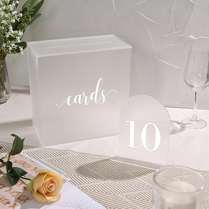 UNIQOOO Frosted Arch Wedding Table Numbers with Stands 1-30, 5x7" Acrylic Display Signs and Holders, Pack of 30, Perfect for Centerpiece, Reception, Decoration, Party, Anniversary, Event