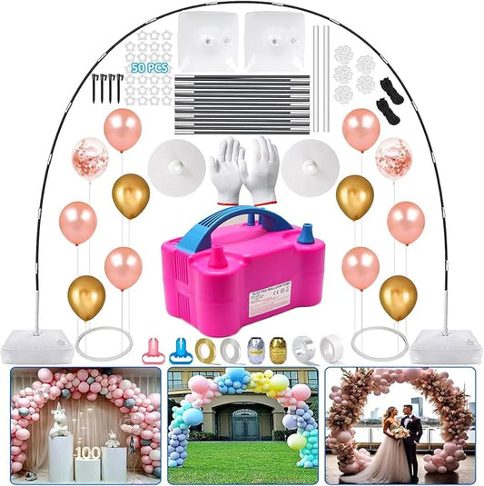 Balloon Arch Kit and Balloon Pump, 10FT Width 9FT Height Adjustable Balloon Arch Stand with NEW DESIGNED 2 Balloon Stands Water Fillable Bases for Wedding Anniversary Mother's Day Party