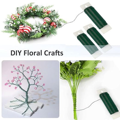 Green Floral Wire 3 Pack 117 Yards 22 Gauge Flexible Paddle Wire for Crafts Christmas Wreaths Tree,Garland and Floral Arrangements