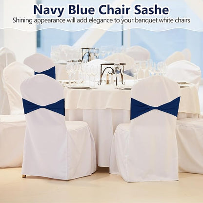 Kinlop 50 Pcs Spandex Chair Sashes Bows Chair Bands Slider Sashes for Covers Elastic Bands Ties Without Buckle Decorations for Wedding Party Events Ceremony Birthday(Navy Blue)