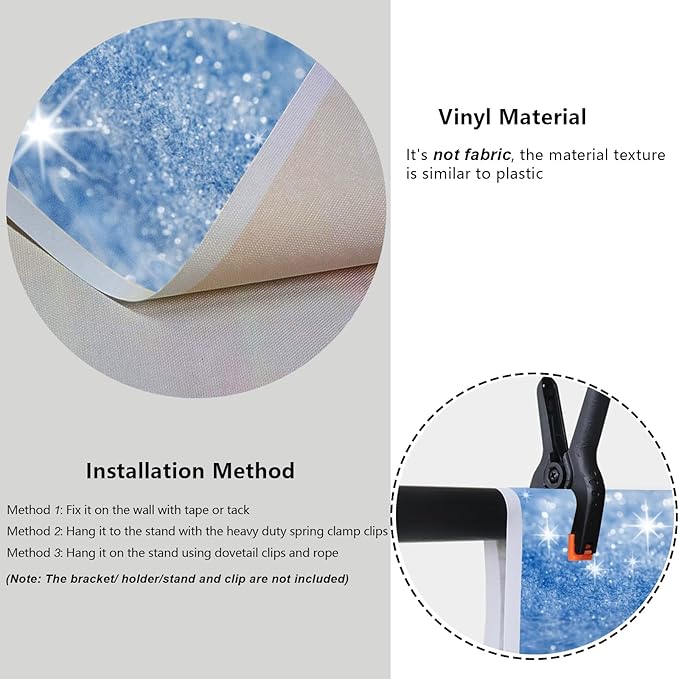 YongFoto Silver Blue Glitter Backdrop 12x8ft Silver Light Spots Blue Sequin Bokeh Photography Background Birthday Bridal Shower Wedding Photography Background Party Banner Portraits Photoshoot Props