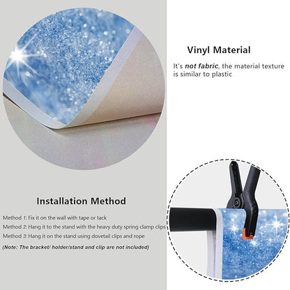 YongFoto Silver Blue Glitter Backdrop 20x10ft Silver Light Spots Blue Sequin Bokeh Photography Background Birthday Bridal Shower Wedding Photography Background Party Banner Portraits Photoshoot Props