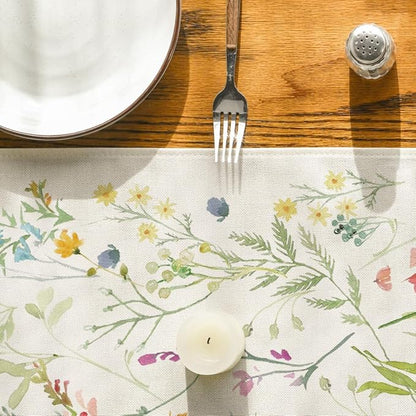 Artoid Mode Wildflowers Bloom Flowers Spring Table Runner, Seasonal Summer Floral Kitchen Dining Table Decoration for Home Party Decor 13x90 Inch