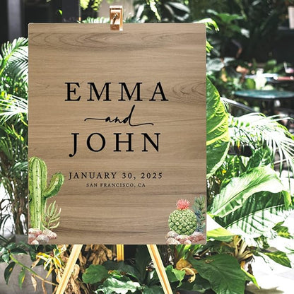 Andaz Press Large Wooden Welcome Sign for Wedding, Rustic Welcome Sign 16" x 20" Custom Names Desert Chic Cactus Wedding Signage English Oak MDF Wood Finish Wedding Reception Indoor Outdoor Signs