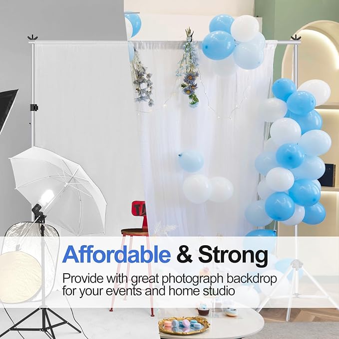 EMART Backdrop Stand 10x7ft(WxH) Photo Studio Adjustable Background Stand Support kit with 2 Crossbars, 8 Clamps, 2 Sandbags and Carry Bag for Parties, Events Decoration, Wedding, Photography -Silver