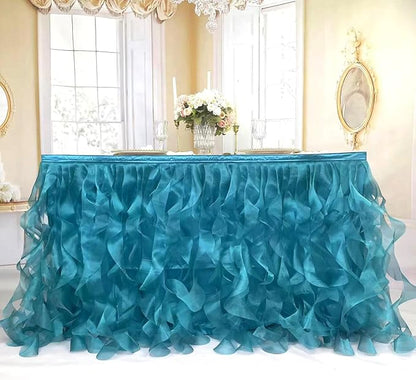Luxury Organza Mesh Table Skirt Draping Floating Romance - Perfect for Bridal Showers, Birthday Weddings - Clear Flowing Decoration for a Wonderful Main Cake Table (Teal Blue-6ft, 72"Lx30"H)