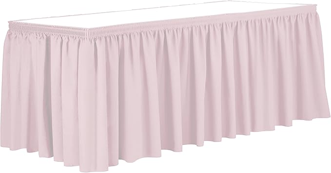 Ultimate Textile Pleat Polyester Fabric Table Skirt - Machine Washable Flame Resistant with Clips for Events, Weddings & Trade Shows, Cut & Sewn in Paterson, NJ - Ice Pink, 17' Shirred Pleat