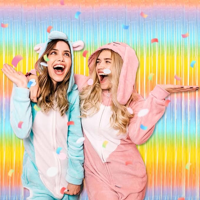 6 Pack Light Rainbow Foil Fringe Curtains Backdrop, 3.28 x 8.2 Ft Metallic Streamers Tinsel Curtains Background for Photo Booth, Birthday, Weddings, Carnivals, Graduation, Themed Party Decorations