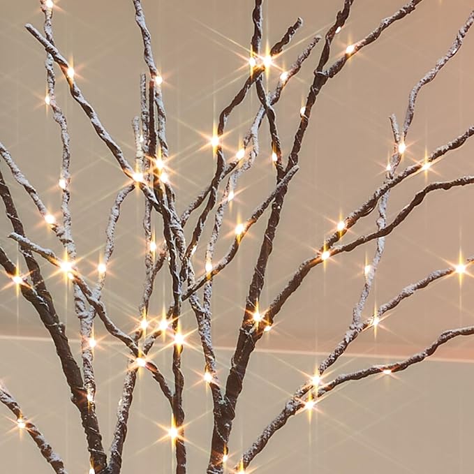 Fudios Lighted Branches Snow Dusted with Timer 100 LED 32IN, Artificial Tree Branch with Lights for Home Bedroom Fireplace Mantle Christmas Holiday Decoration