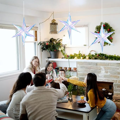 Dazzling Colorful Hexagonal Star Decoration Hanging Decorative Folding Rainbow Shine Party Ornaments for Christmas Tree Winter Party Birthday Wedding Frozen Theme Decoration