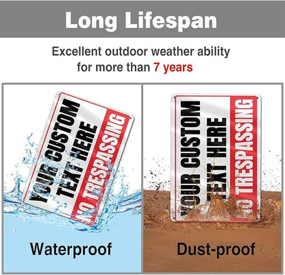 Custom Private Property No-Trespassing Signs - 12 x 8 Personalized Aluminum Metal Rust-Proof Outdoor Signs with Your Text Logo (NO TRESPASSING)