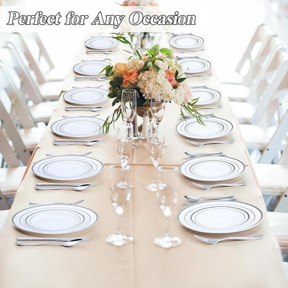 200PCS Silver Plastic Plates Set, 100 10.25 inch Dinner Plates and 100 7.5 inch Dessert Plates, Premium Disposable Plates for Party, Wedding