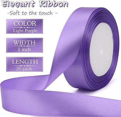 Light purple Solid Satin Ribbon 1 Inch 25 Yards Solid Polyester Fabric Ribbon for Gift Wrapping Wedding Christmas Baby Shower Birthday Party Decoration Handmade Immortal Flower Craft