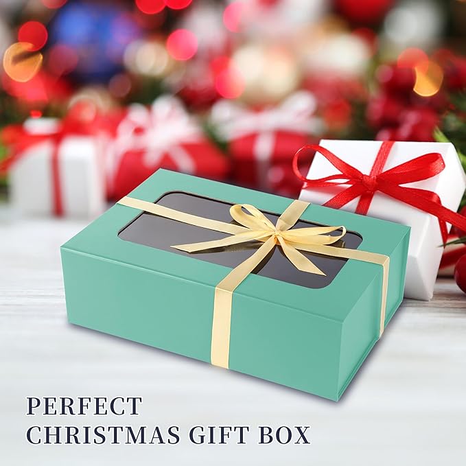 Light Green Large Gift Boxes with Window, 13.5"x9"x4.3" Bridesmaid Boxe for Gift Giving,Birthday Gift Box with Magnetic,Closure Lid Gift Boxes for Presents,Cute Boxe,Luxury for Gift Packaging,Gift Box for Wrapping Gifts