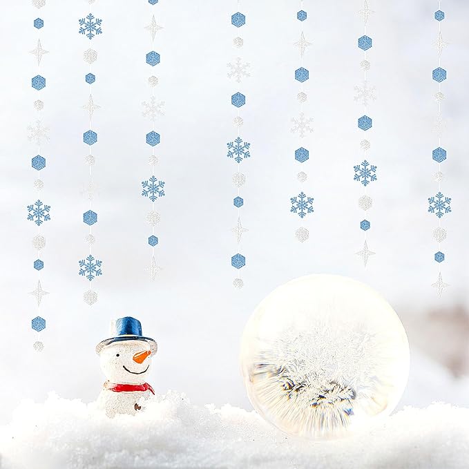 Snowflake-Snow Silver-Blue Christmas Party-Decorations Streamers - 52Ft White Winter Wonderland Frozen Hanging Paper Garland Banner,Birthday Wedding Baby Bridal Shower New Year Supplies Decor Hugtmr
