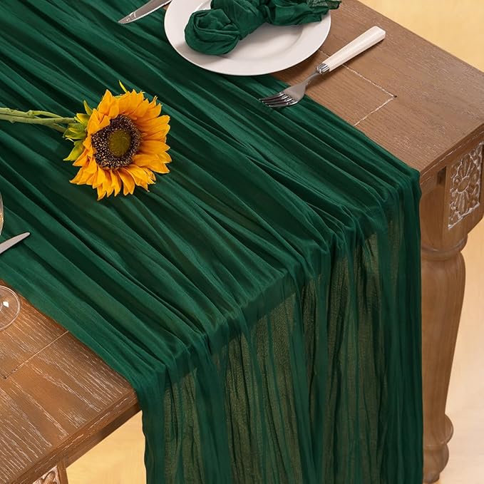 Emerald Green Cheesecloth Table Runner Fall Table Runner Boho Gauze 120 Inches Green Cheese Cloth Fall Table Decorations for Thanksgiving Wedding Bridal Baby Shower Tea Party