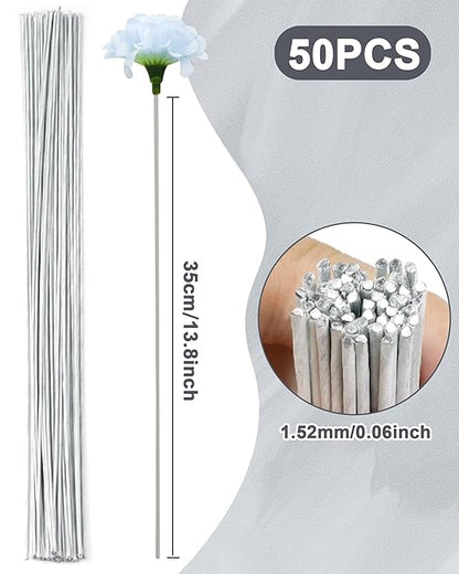50 PCS FIVEIZERO 16 Gauge White Floral Wire Stems for Artificial Flower Making,Florist Wire,Flower Wires for Crafts,Alambre para Flores for Wreaths, Flower Arrangements and DIY Projects