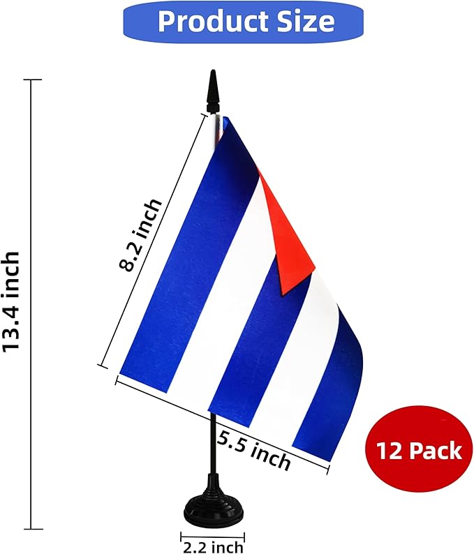 Cuba Desk Flag, 12 Pack Cuban Table Office Flag with Black Solid Pole and Stand Base, International Country Flag, Festival Celebration, Classroom Meeting Desktop Decor (Cuba)
