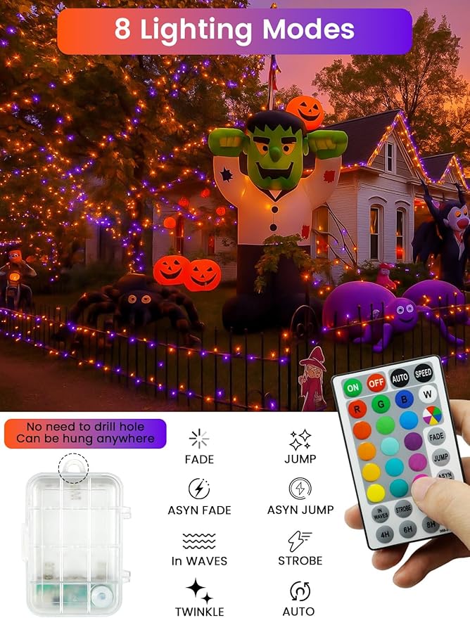 RGB Color Changing 33Ft 100LED Halloween Fairy Lights Battery Operated, Waterproof String Lights USB Powered with Timer for Indoor & Outdoor,18 Colors and Multicolor for Girl's Bedroom Christmas Decor